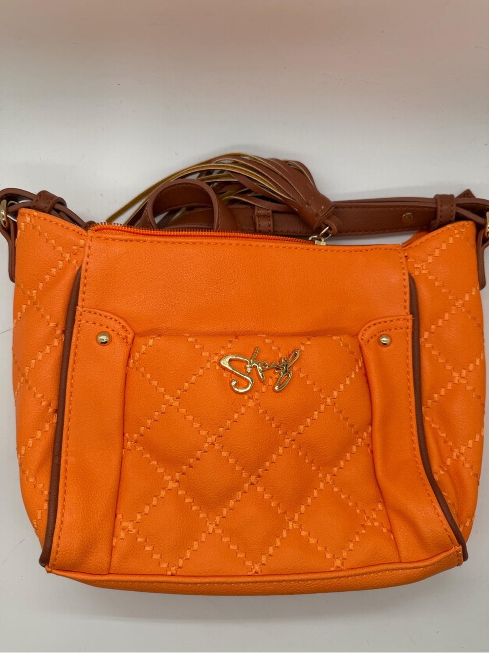 Sharif Orange Quilted Crossbody with Gold Logo